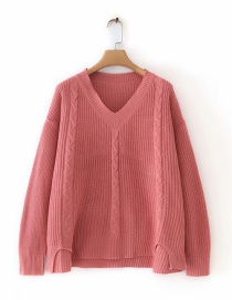 Fashion Leather Pink Split V-neck Sweater
