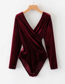 Fashion Red Wine Velvet Bodysuit Three Colors