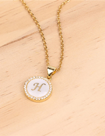 Fashion Golden H Stone Shell Round English Alphabet Necklace