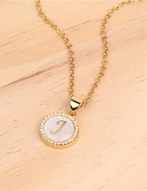 Fashion Golden J Stone Shell Round English Alphabet Necklace