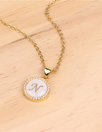 Fashion Golden N Stone Shell Round English Alphabet Necklace