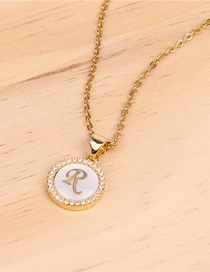 Fashion Golden R Stone Shell Round English Alphabet Necklace