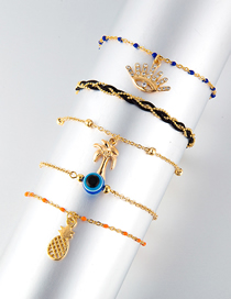 Fashion Gold Chain Coconut Tree With Diamonds Eye Pineapple Multilayer Anklet