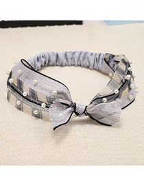 Fashion Gray Lace Pearl Color Ribbon Lace Bow Rabbit Ears Hair Band