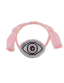 Fashion Pink Embroidered Crystal Eye Multi-layer Bracelet