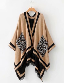 Fashion Khaki Leopard Tassel Shawl