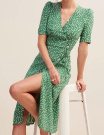 Fashion Green Printed V-neck Dress