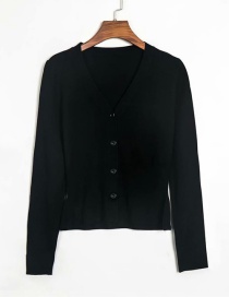 Fashion Black V Collar Waist Sweater