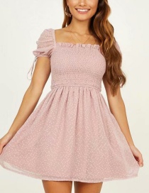 Fashion Leather Pink Snowflake Jacquard Dress