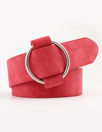 Fashion Red Needle-free Round Buckle Wide Leather Belt