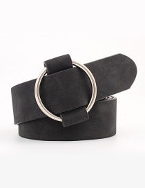 Fashion Black Needle-free Round Buckle Wide Leather Belt