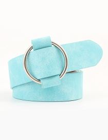 Fashion Sky Blue Needle-free Round Buckle Wide Leather Belt
