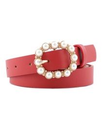 Fashion Red Leather Pearl Belt