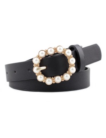 Fashion Black Leather Pearl Belt