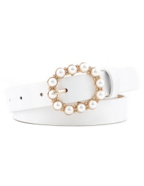 Fashion White Leather Pearl Belt