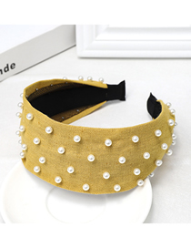 Fashion Yellow Nailed Pearl Headband Nail Pearl Solid Color Wide-brimmed Headband