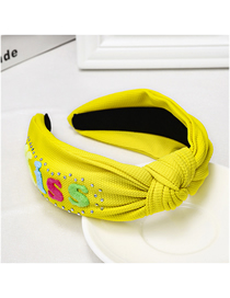 Fashion Yellow Letter Rhinestone Headband Wide-brimmed Temperament Solid Color Letter Water Drill Hoop