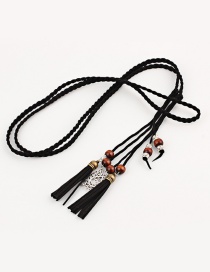 Fashion Black Braided Tail Knotted Belt