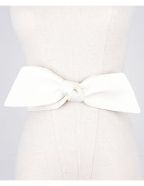 Fashion White Elasticated Bow Elastic Wide Belt