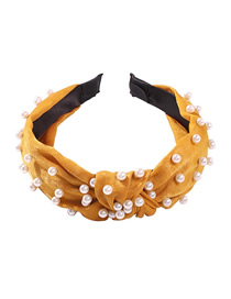 Fashion Yellow Cloth Pearl Knotted Headband