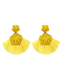 Fashion Yellow Alloy Rice Beads Flower Tassel Earrings