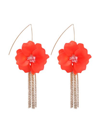 Fashion Red Alloy Diamond-studded Resin Flower Tassel Earrings