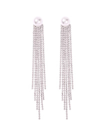 Fashion White K Alloy Diamond-studded Tassel Earrings
