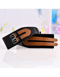 Fashion Z112 Black Brown Faux Leather Openwork Elastic Belt