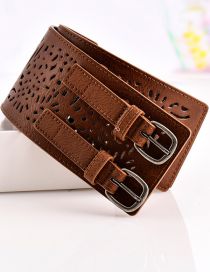 Fashion Z107 Brown Faux Leather Openwork Elastic Belt