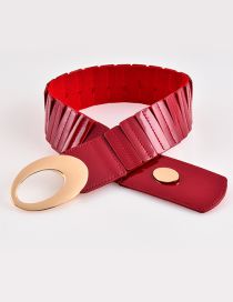 Fashion Z113 Red Faux Leather Openwork Elastic Belt