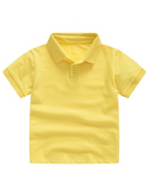 Fashion Yellow Solid Color Lapel Children's T-shirt