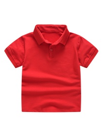 Fashion Red Solid Color Lapel Children's T-shirt