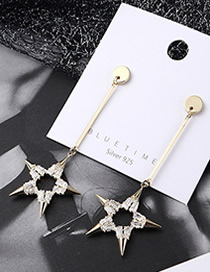 Fashion 14k Gold Plated Gold Five-star Fringed  Silver Needle Earrings