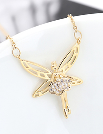 Fashion 14k Gold Dancing Butterfly Princess Zircon Necklace