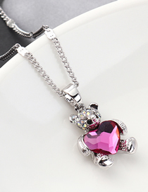 Fashion Purple Bear Holding Heart Crystal Necklace