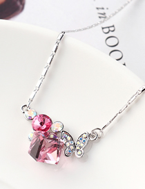 Fashion Rose Red + Light Rose Butterfly Crystal Love Crystal Necklace