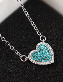 Fashion Platinum + Blue Zircon Sky Heart Crystal Necklace