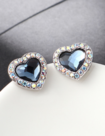 Fashion Denim Blue Crystal Stud Earrings - Sweetheart