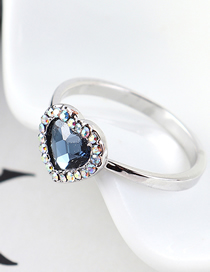 Fashion Denim Blue Crystal Ring - Love Is You And Me