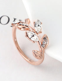 Fashion Gold Crystal Ring - Golden Jade Leaf
