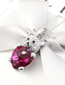 Fashion Purple Crystal Necklace - Bear Heart