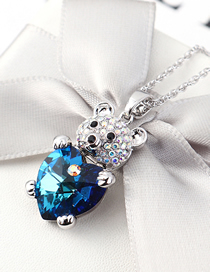 Fashion Blue Light Crystal Necklace - Bear Heart