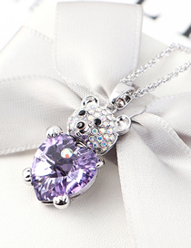 Fashion Violet Crystal Necklace - Bear Heart