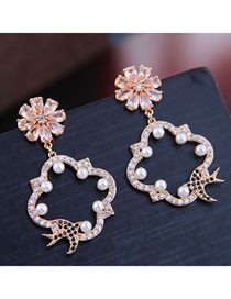 Fashion Gold Copper Micro Inlaid Zircon Petal Clover Earrings