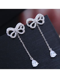 Fashion Silver Bow Inlaid Zircon Drop Earrings