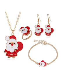 Fashion Gold Metal Christmas Series Four-piece Necklace Earrings Ring Bracelet