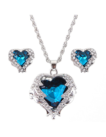 Fashion Blue Metal Angel Love Gemstone Necklace Earring Set