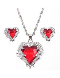 Fashion Red Metal Angel Love Gemstone Necklace Earring Set