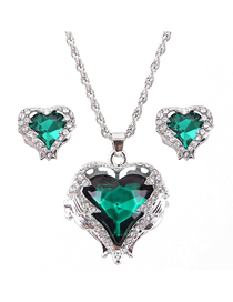 Fashion Green Metal Angel Love Gemstone Necklace Earring Set