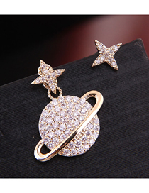 Fashion Gold  Silver Needle Copper Micro-inlaid Zircon Saturn Asymmetric Earrings